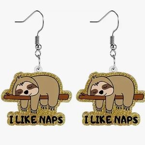 Cute Sloth "I Like Naps" Glitter Earrings - Kids Accessories